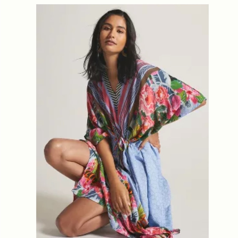 NEW Anthropologie Bl-nk V Neck Kaftan/ Coverup/KIMONO Dress BLUE One Size